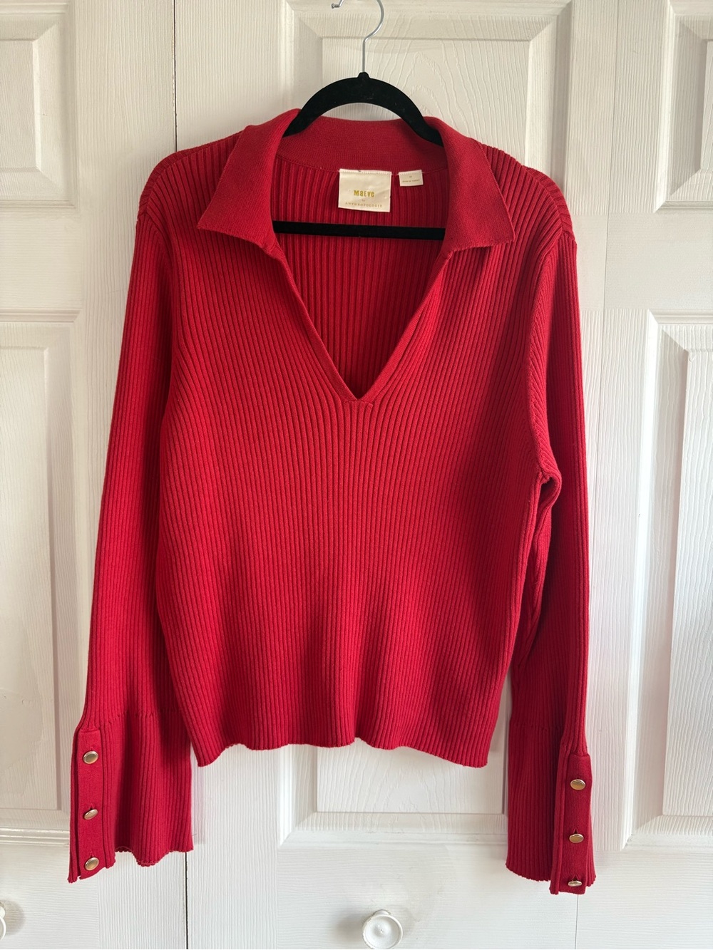 Anthropologie Maeve V-Neck Bell Sleeve Ribbed Sweater 2X Preppy Academia Career